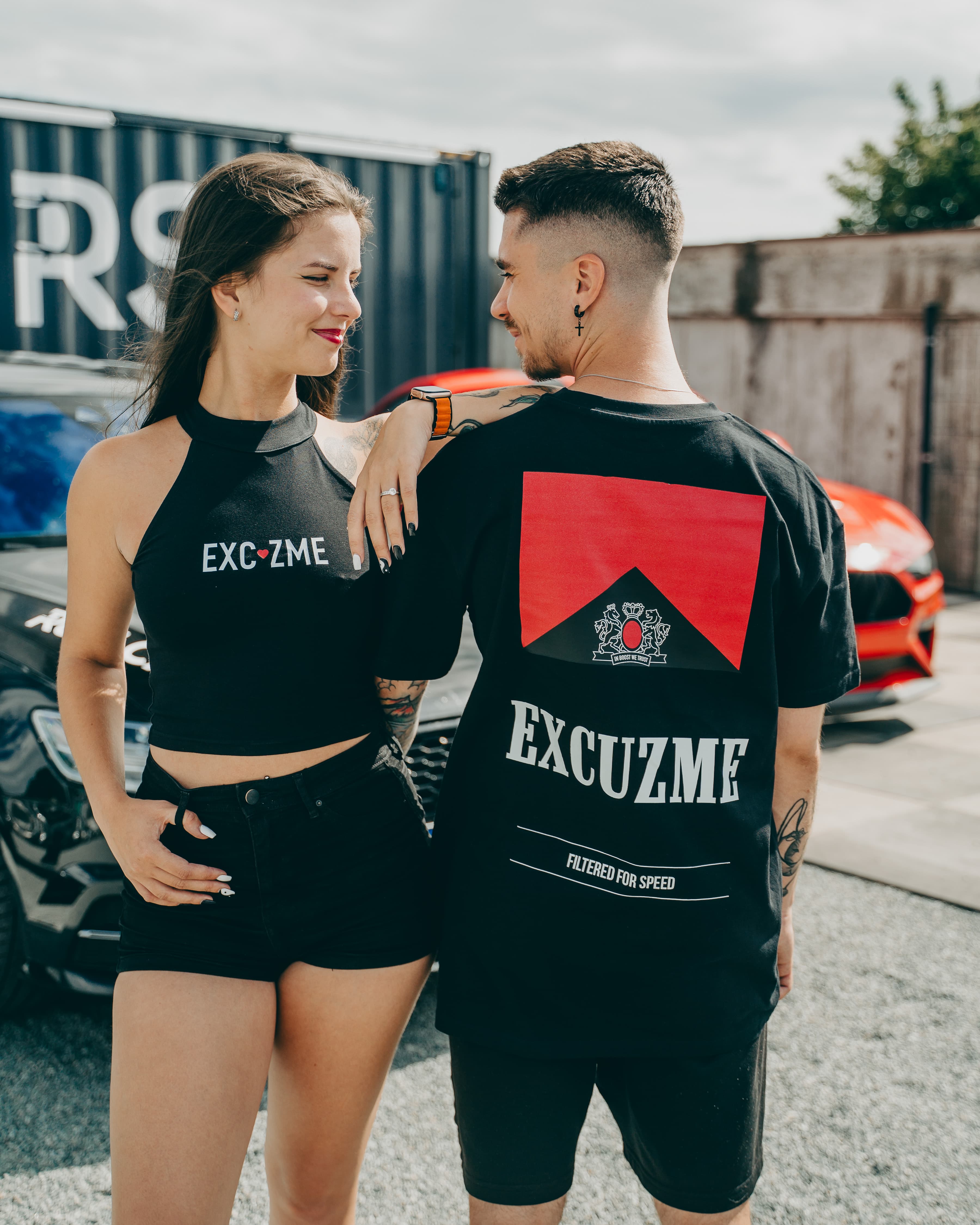 Filtered For Speed tee styled in a couple editorial portrait.