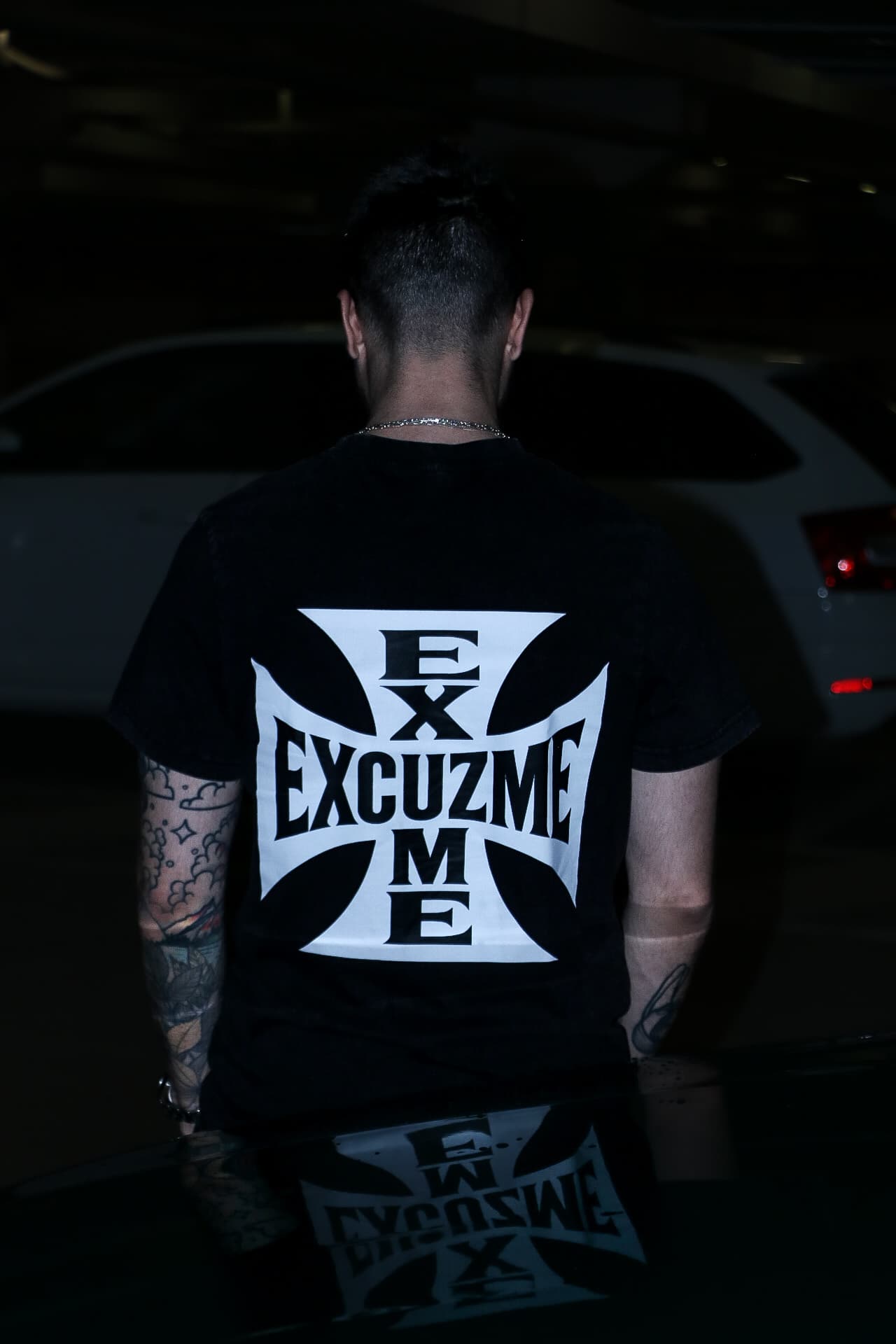Alternate back shot of the Iron Cross tee.