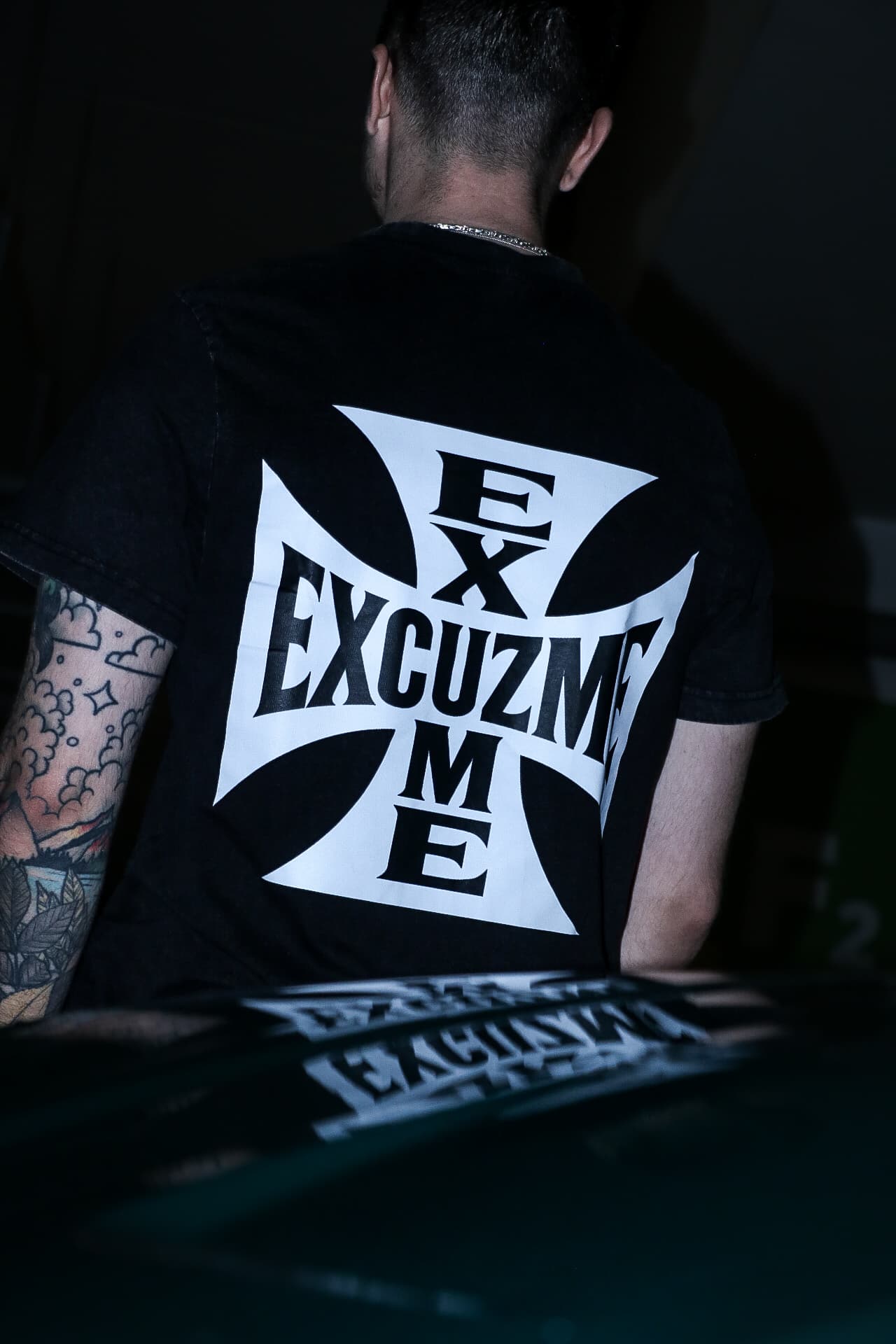 Iron Cross tee back angle shot.