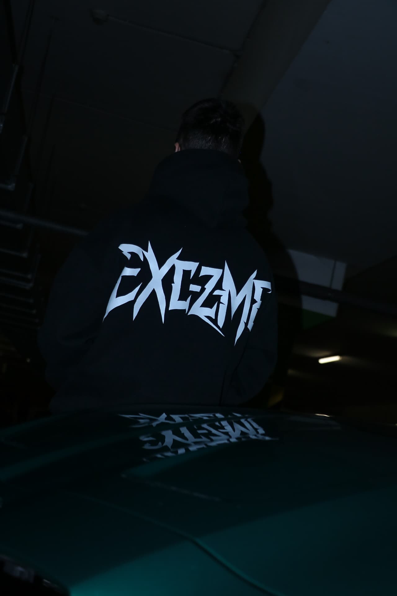 Razor Logo hoodie back angle shot.
